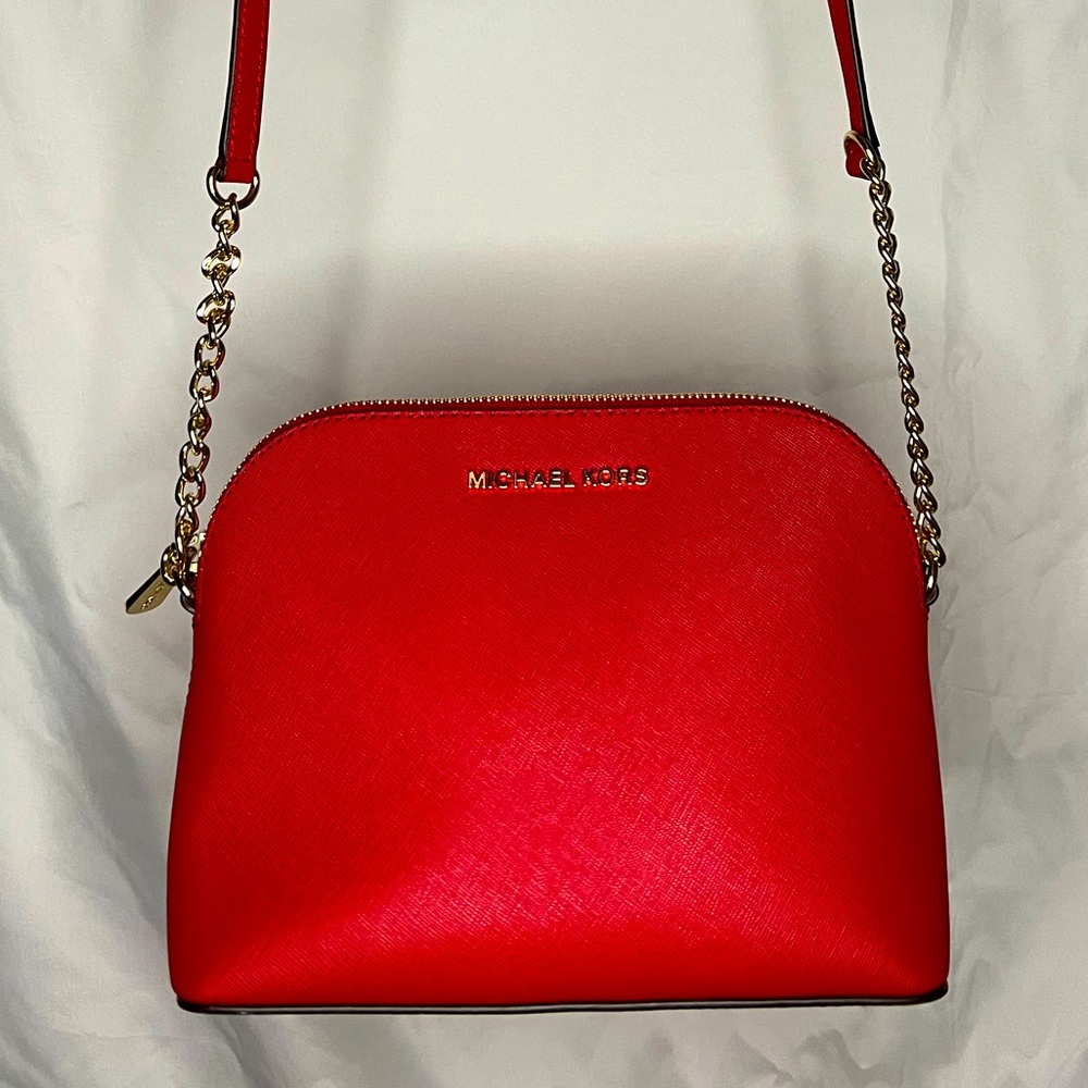 Michael Kors Small Red Crossbody - Leather & Chain Strap